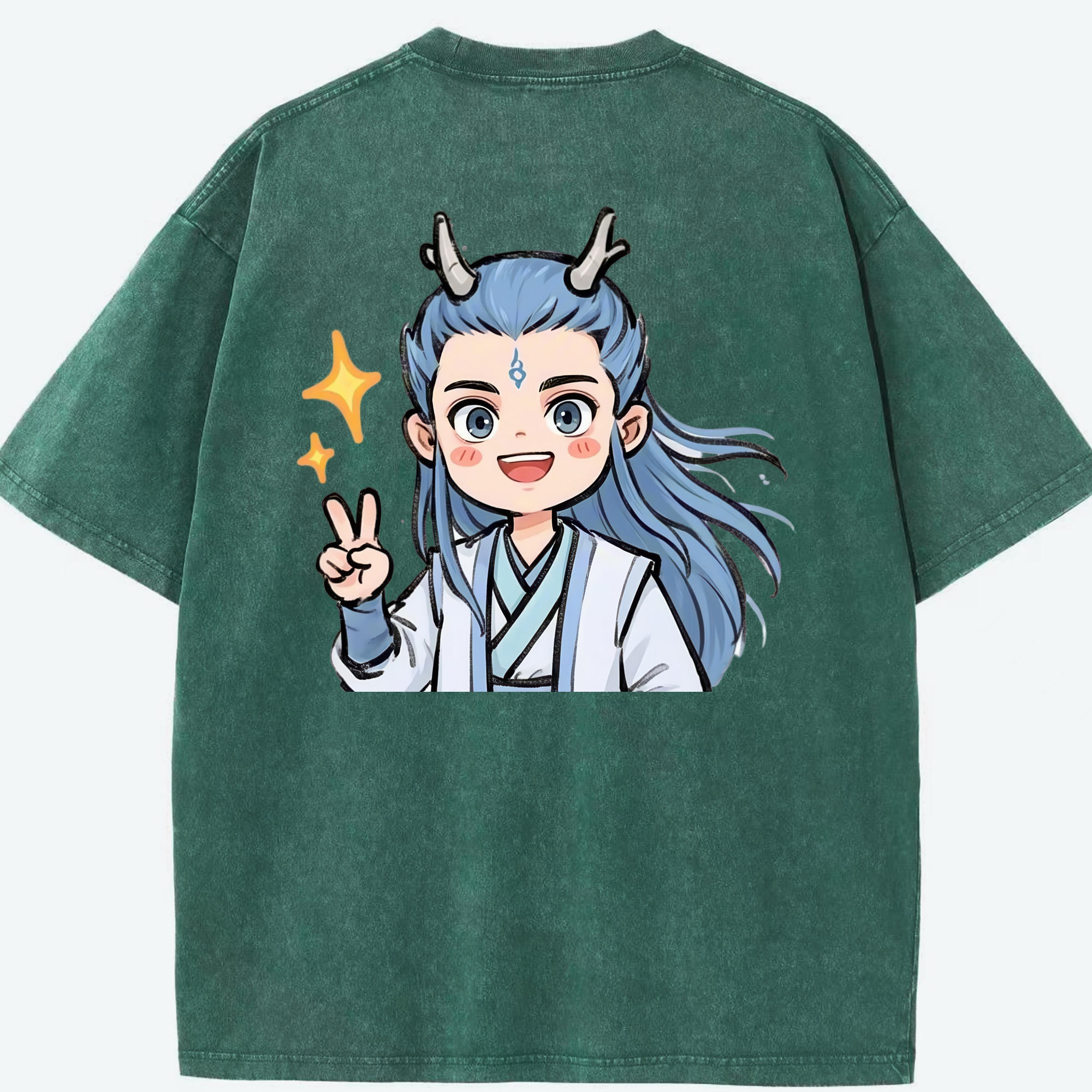 （画像用） Ne Zha 2 ナタ 魔童の大暴れ 綿100% ヴィンテージ風 半袖Tシャツ（背面プリント）